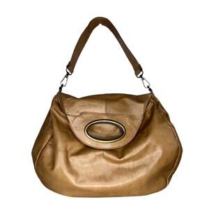 Hobo International Boho Beige Tan Leather Clasp Large Bag Sack Purse Paisley